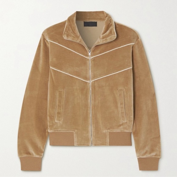 Nili Lotan Women's Andreas Velour Track Jacket Size XS Color tan White - Picture 2 of 12